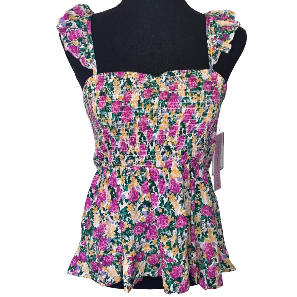 NWT Crave Fame Womens Large Floral Smocked Ruffle Peplum Top Cottagecore Fairy